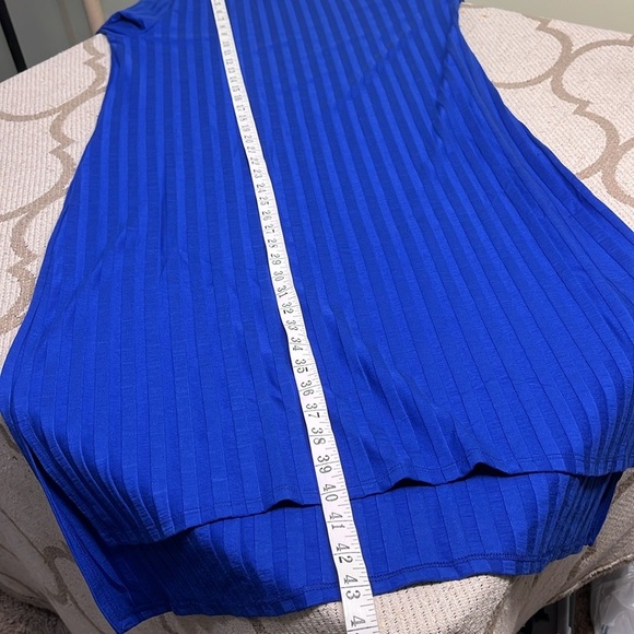 Eileen Fisher Ribbed Mock-Neck Dress Royal Blue Size medium Shift Short Sleeve - Picture 9 of 13
